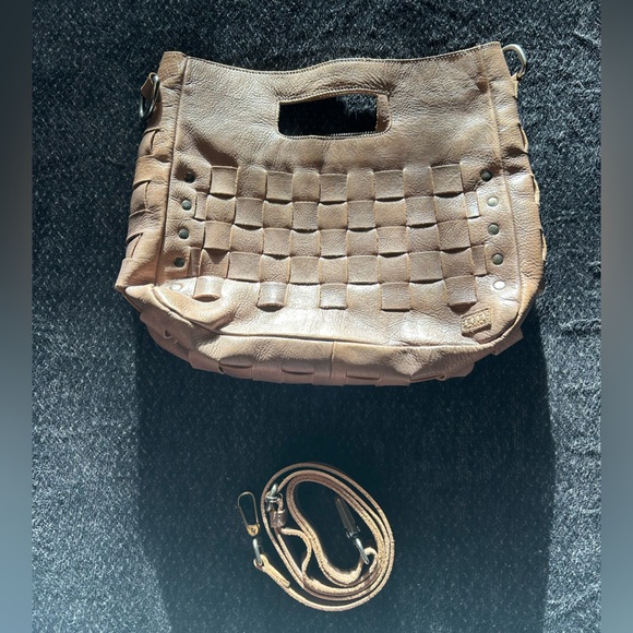 BEDSTU Taupe Woven Leather Bag